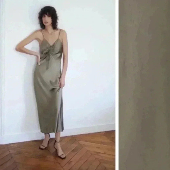 Zara satin ruched maxi  gown S - Picture 2 of 9
